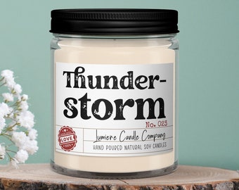 Thunderstorm Scented Soy Candle Jar: Earthy Ozonic Fragrance