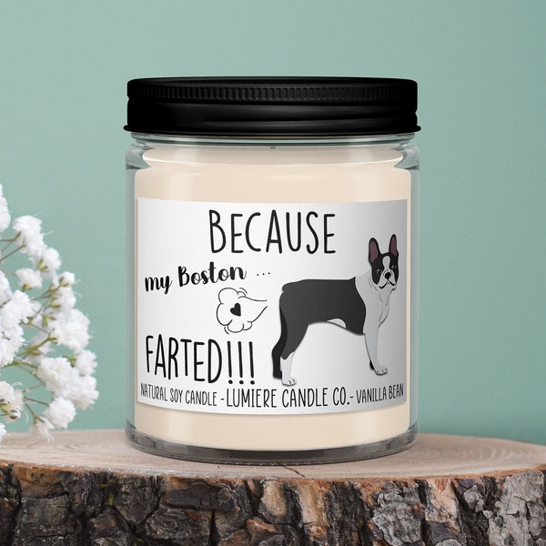 Because my Boston Terrier Farted Scented Candle l Pet Candle l Dog Lover Gift l Gift For Dog Owner l Boston Terrier Candle l Funny Candle