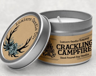 CRACKLING CAMPFIRE scented Soy Candle Tin, Scented Soy Candles, Hand Poured Soy Candles, Soy Candles Handmade, Travel Tin