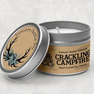 CRACKLING CAMPFIRE scented Soy Candle Tin, Scented Soy Candles, Hand Poured Soy Candles, Soy Candles Handmade, Travel Tin