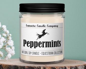 PEPPERMINTS - Equestrian Collection! - Soy Candle Jar - Horse Lover, Equestrian Gift, Equestrian Candle, Horse Candle, Saddle Candle, Horse