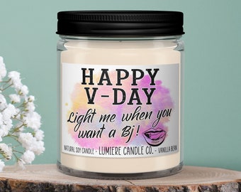 Happy V-Day Soy Candle Jar, Mature Gift, Boyfriend Valentine's Day Gift, Sex Candle, Naughty Candle, Valentine's Day Candle, Kinky, blow job