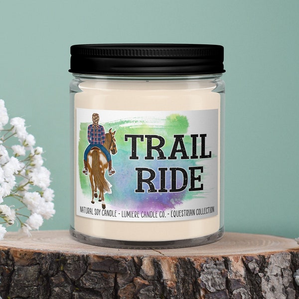 TRAIL RIDE - Equestrian Collection! - Soy Candle Jar - Horse Lover, Equestrian Gift, Equestrian Candle, Horse Candle, Saddle Candle, Horse