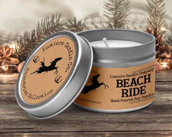 BEACH RIDE - Equestrian Collection! - Soy Candle Tin - Horse Lover, Equestrian Gift, Equestrian Candle, Horse Candle, Saddle Candle, Horse