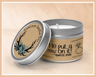 He Put a Ring On It Personalized Engagement Candle: Soy Wax Wedding Favor (4 oz)