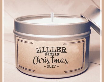 Personalized Christmas Candle, Christmas Gift, Xmas Candle, Personalized Christmas Gift, Candle Tin, Soy Candle, Wood Wick Candle