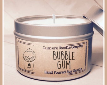 BUBBLE GUM Scented Soy Candle Tin, Scented Soy Candles, Hand Poured Soy Candles, Soy Candles Handmade, Candle Tin