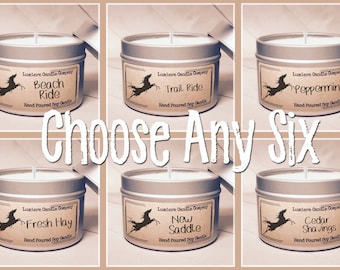 PICK ANY 6 Equestrian Themed Soy Candle Tins, Equestrian Collection! - Horse Lover, Equestrian Gift, Equestrian Candle, Horse Candle