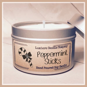 PEPPERMINT STICKS Scented Soy Candle Jar, Scented Soy Candles, Hand Poured Soy Candles, Christmas Candle, Holiday Candle, Candy Cane Candle