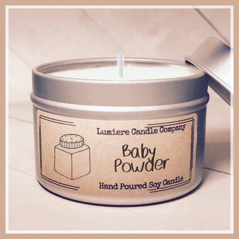 BABY POWDER scent Baby Shower Candle Candle Tin Hand Etsy