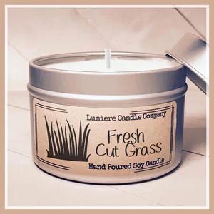 FRESH CUT GRASS  scent! Scented Soy Candle Tin, Scented Soy Candles, Hand Poured Soy Candles, Soy Candles Handmade, Candle Tin