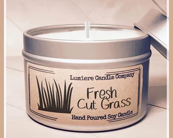 Fresh Cut Grass Scented Soy Candle Tin - Hand Poured