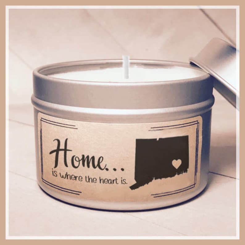 Home is Where the Heart is CANDLE Soy Candle Moving Gift College Student Gift State Candles Custom Candle Housewarming Gift image 1