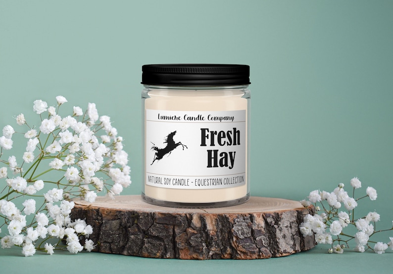 FRESH HAY Equestrian Collection Soy Candle Jar Horse Lover, Equestrian Gift, Equestrian Candle, Horse Candle, Saddle Candle, Horse image 1