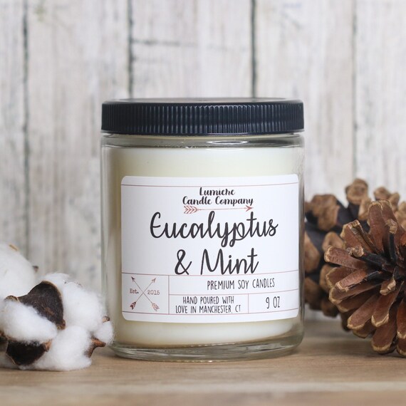 Eucalyptus Mint Scented Soy Candle Jar Eucalyptus Candle Etsy
