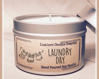 Laundry Day Scented Soy Candle Jar: Fresh Linen, Clean Cotton