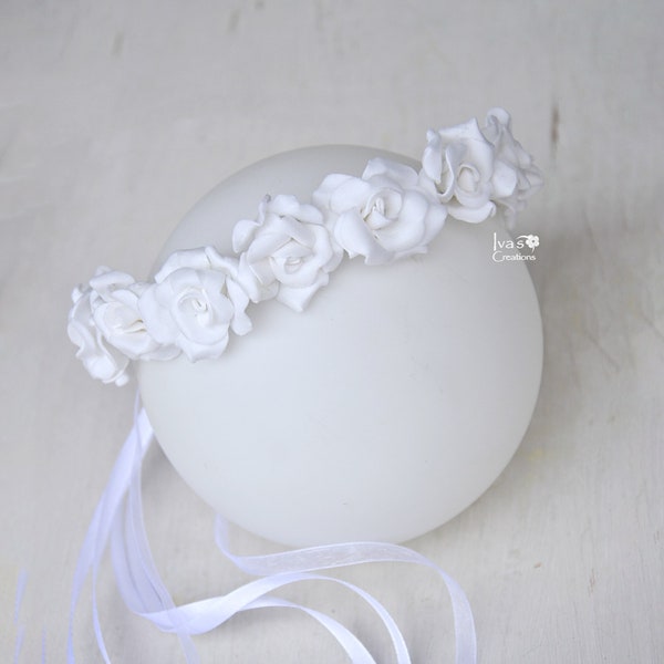 Simple hair wreath, White hair crown, First communion blossom hair crown, White wedding wreath, Flower girl circlet