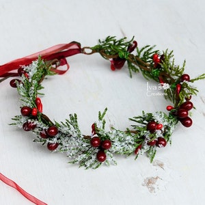 Winter floral crown for Toddler - Child - Adult Holiday Winter Flower Crown Christmas red berry crown Snowy Halo Photo Prop Winter wedding