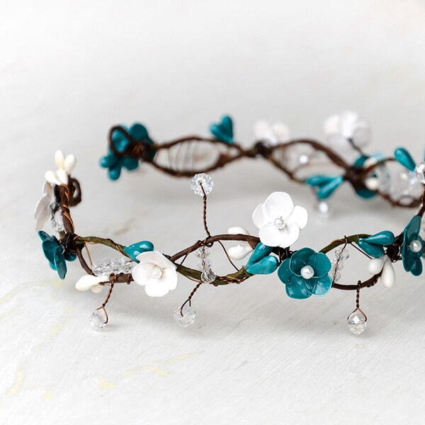 Flower Pearl Detail Crown in Teal main image 0