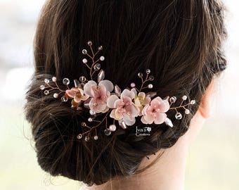 Blossom hair pins, Pink blossom flower, Cherry blossom hair pins, Bride hair accessories, Flower hair clips Apple, Floral accessories sakura