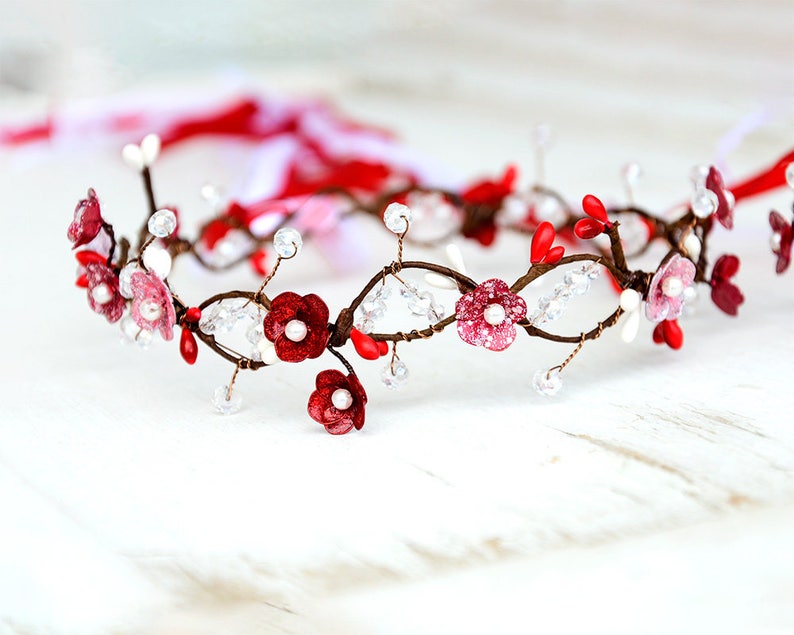 Cherry blossom crown Red headband Flower girl crown Red Etsy