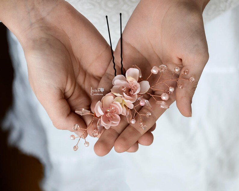 Blossom Hair Pins Pink Blossom Flower Cherry Blossom Hair Etsy UK