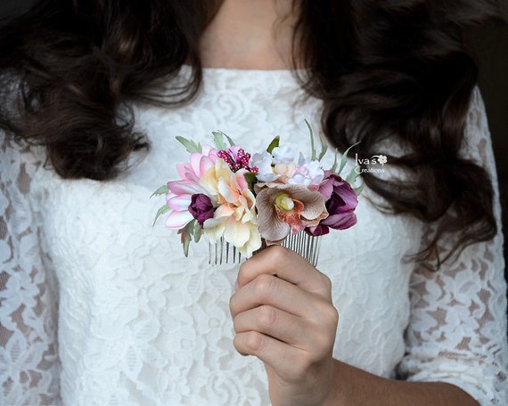 Flower Hair Comb Orchid Hair Comb Hawaii Wedding Floral Hair Etsy