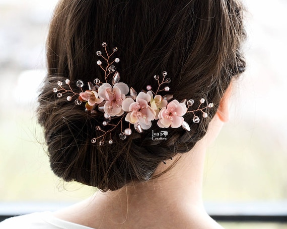 Hair Flower Pins, Peach Rose Hair Accessories