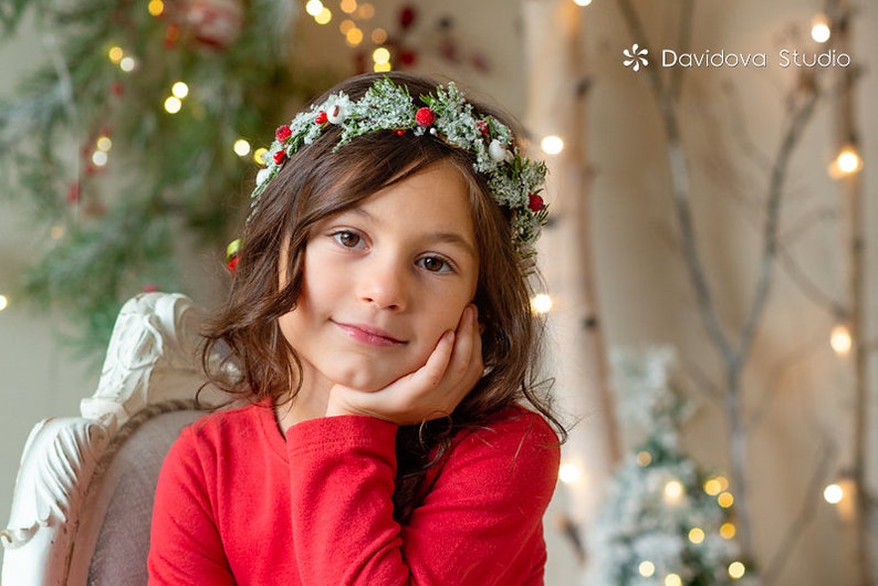 Adult Holiday Winter Flower Crown Christmas red berry crown Snowy Halo Photo Prop Winter wedding Child Winter floral crown for Toddler