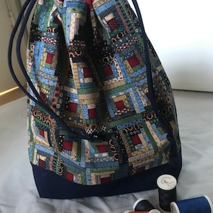 Patchwork fabric drawstring project bag