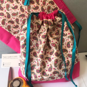 Liberty paisley fabric drawstring project bag