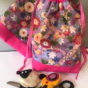 Oriental inspired fabric drawstring project bag