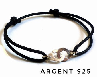 Bracelet menottes en Argent 925 sur cordon coton - Couleur au choix