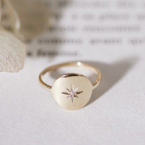 North star ring with zirconium - star ring - medal ring in 925 Silver or Gold plated