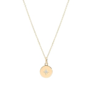 North Star Pendant Necklace - North Star Medal Necklace in 925 Silver or Gold Plated and Zirconium