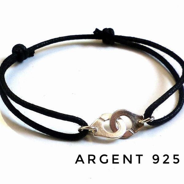 Bracelet menottes en Argent 925 sur cordon coton - Couleur au choix