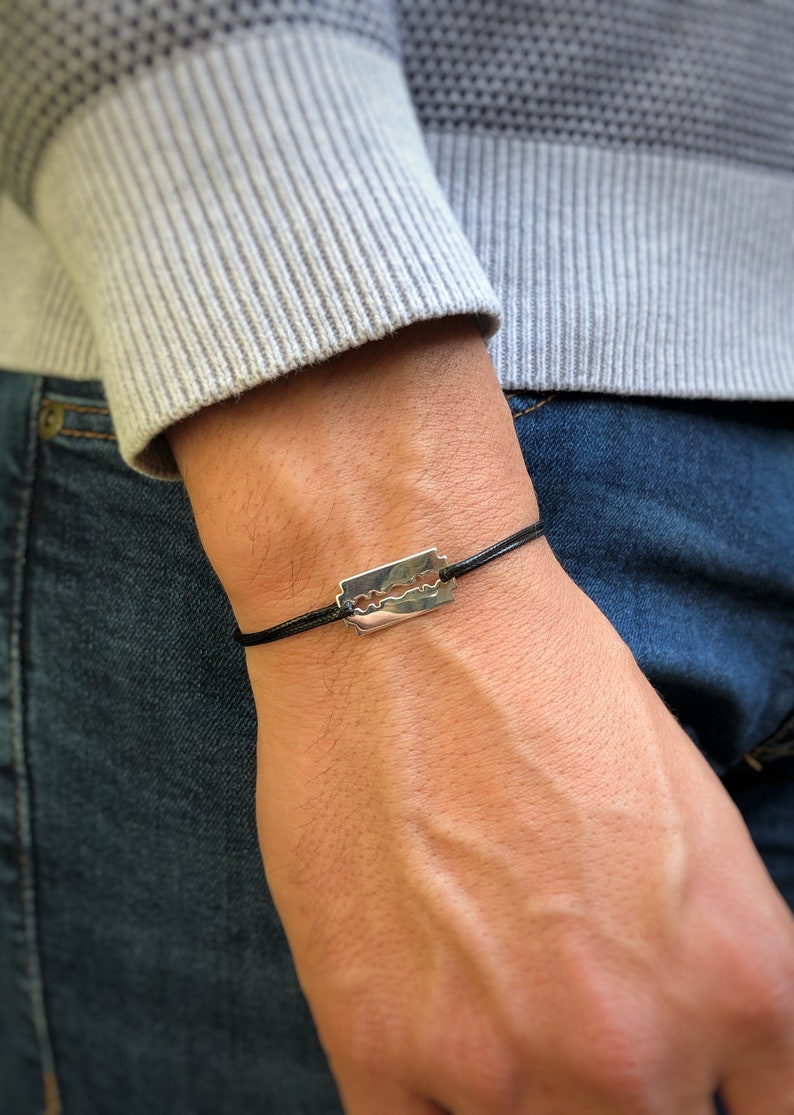 Bracelet Razor Blade in Silver 925 on Cord Etsy