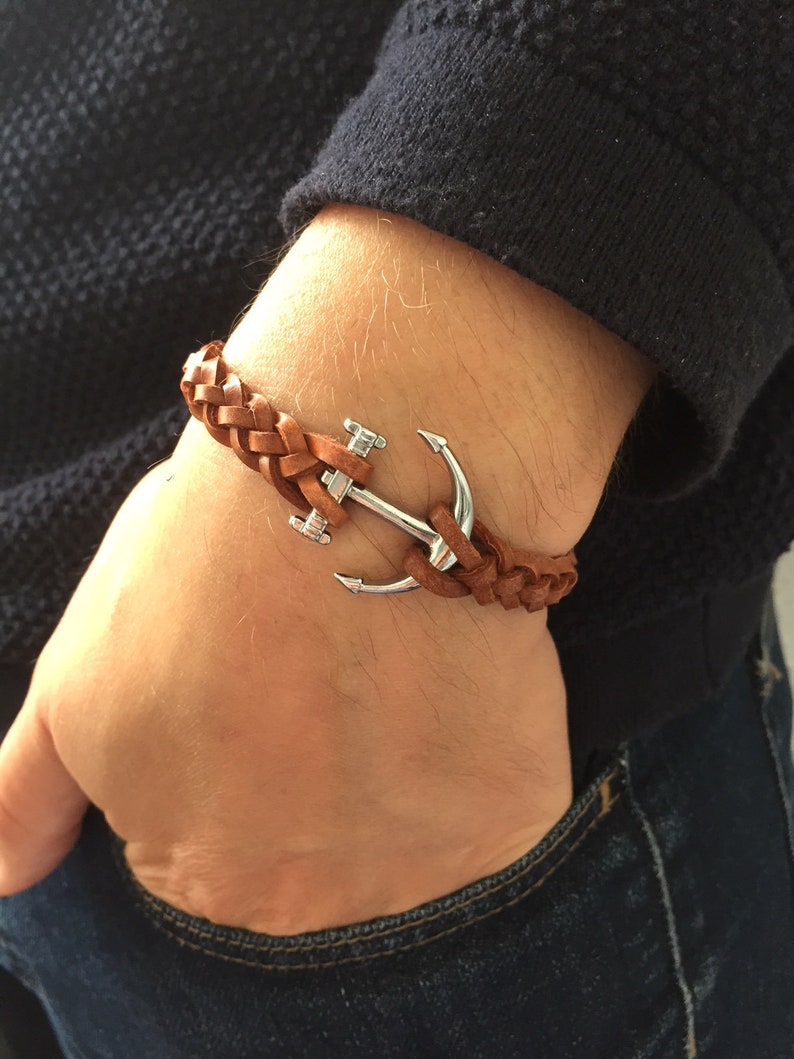 Bracelet Ancre Marine braided leather Nautical Jewelry Etsy