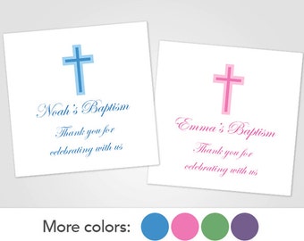 Printable Baptism Favor Tags or Stickers • Microsoft Word Template • Christening • First Communion • Confirmation • Catholic Cross Thank You