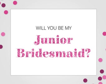 Will You Be My Junior Bridesmaid Printable Card • How to Ask Your Bridesmaids • Jr. Bridesmaid Proposal • Pink Glitter Instant Download File