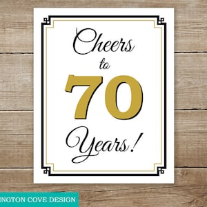 Ein hoch auf 70 Jahre druckbare Zeichen • 70er Jahre Geburtstag Zeichen Party Dekoration • sofortiger Download digitale herunterladbare • schwarz Gold Poster • Dekorationen