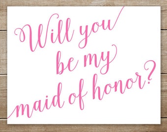 Printable Will You Be My Maid of Honor Card • How to Ask Your Bridesmaids • Bridal Party Proposal Calligraphy Instant Download Folding Cards