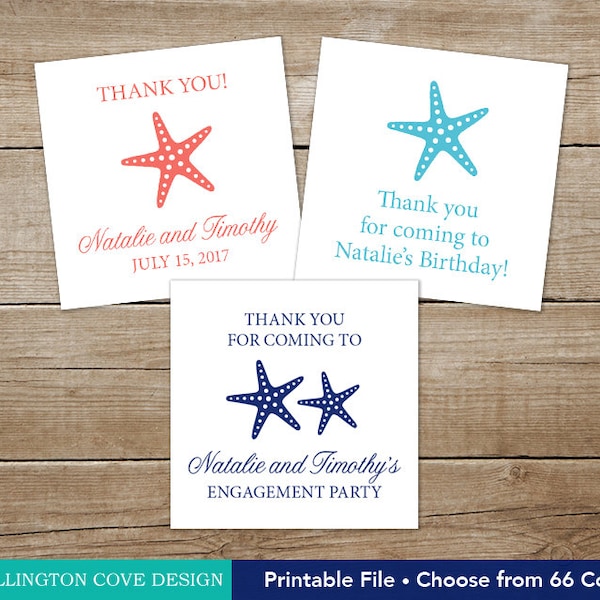 Starfish Favor Tags Digital Printable • Beach Wedding Birthday Baby Bridal Shower Engagement Party • Tropical Island Theme • Coral Aqua Navy