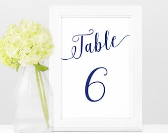 Numéros de table de mariage bleu marine 1-50 • Script de calligraphie bleue • Téléchargement instantané imprimable • Fichier numérique DIY téléchargeable • Signes de table 4x6 5x7