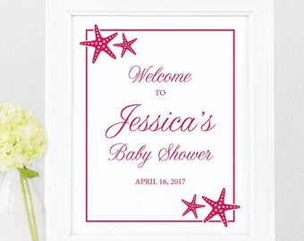 Starfish Bridal Shower or Baby Shower Welcome Sign Printable • Beach Theme or Tropical Shower • Digital Downloadable Poster Pink Aqua Coral