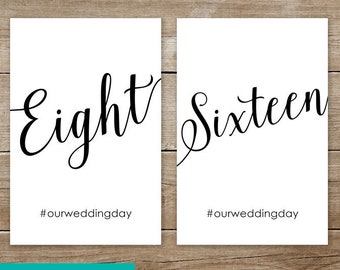 Wedding Table Numbers With Hashtag Printable • Digital File Downloadable 4x6 5x7 • Signs Download Script Calligraphy • Fundraiser or Party