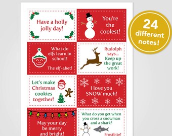 Afdrukbare kerstlunchbox-notities • Set van 24 • Directe download • December schoollunchbox-notities • Kinderen Wintervakantie Kindergrappen