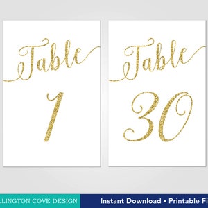 Druckbare Gold Glitzer Tischnummern 1-30 • Gold Hochzeit Tischnummern • Silvester Hochzeit • Gold Kalligraphie • Digitaler Sofort Download