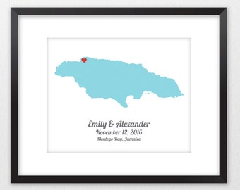 Jamaica Map Wedding Printable • Guest Book Poster • Wedding Gift Anniversary Gift • Montego Bay Negril Ocho Rios • Digital Downloadable Sign