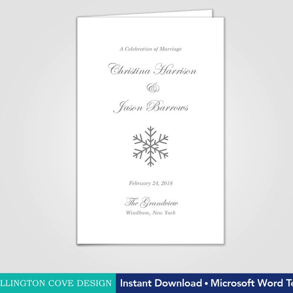 Winter Wedding Ceremony Program Template • Snowflake Wedding Program • Catholic Wedding Program • Printable Instant Download • Gray Silver